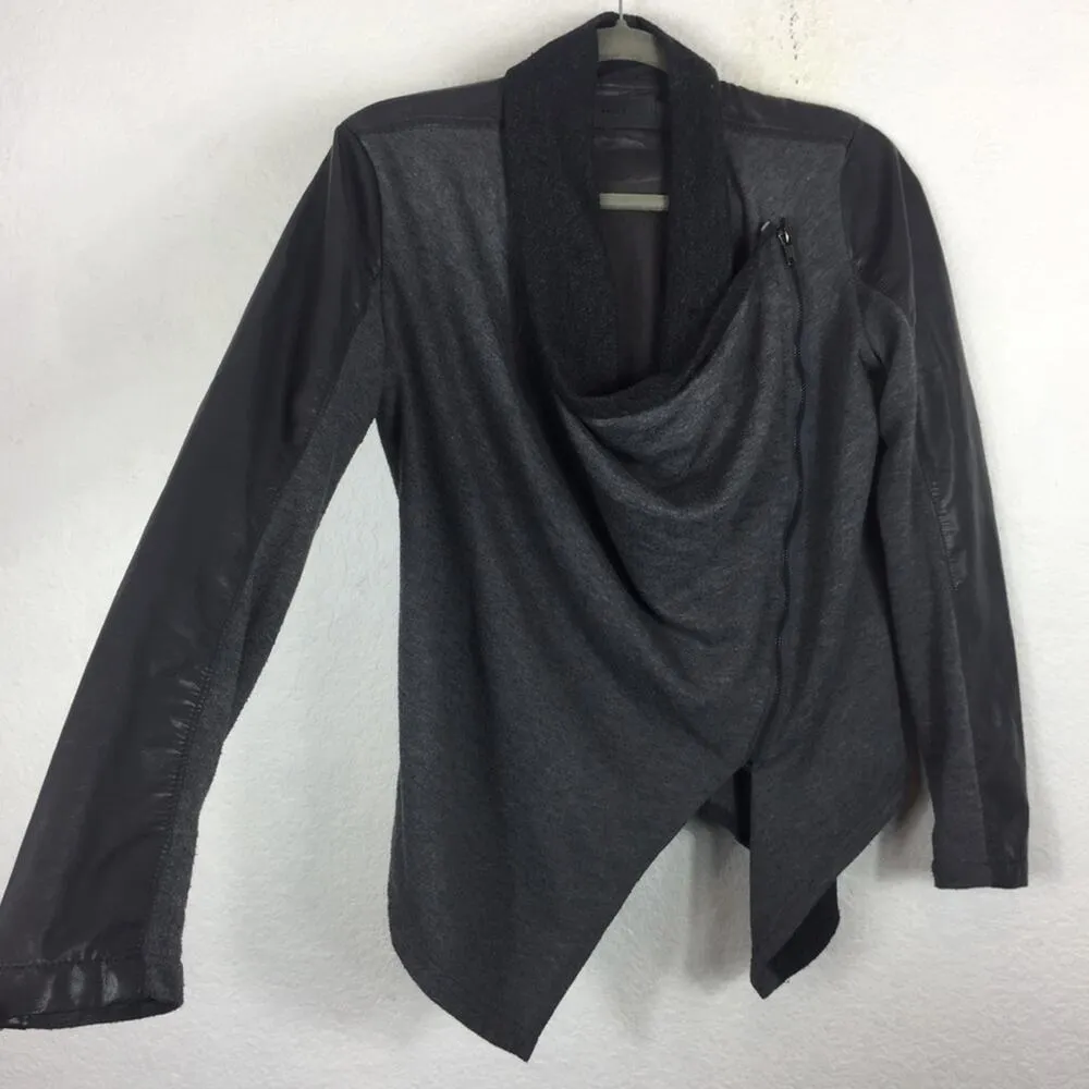 Blank NYC Private Practice Mixed Media Drape Zip Jacket Grey Medium Faux Leather - Image 9