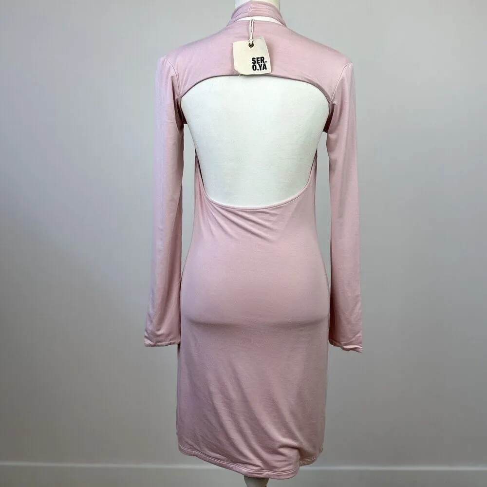 SER.O.YA Lana Dress Set Pastel Pink Halter Long Sleeve Stretch Jersey Large NWT - Image 10