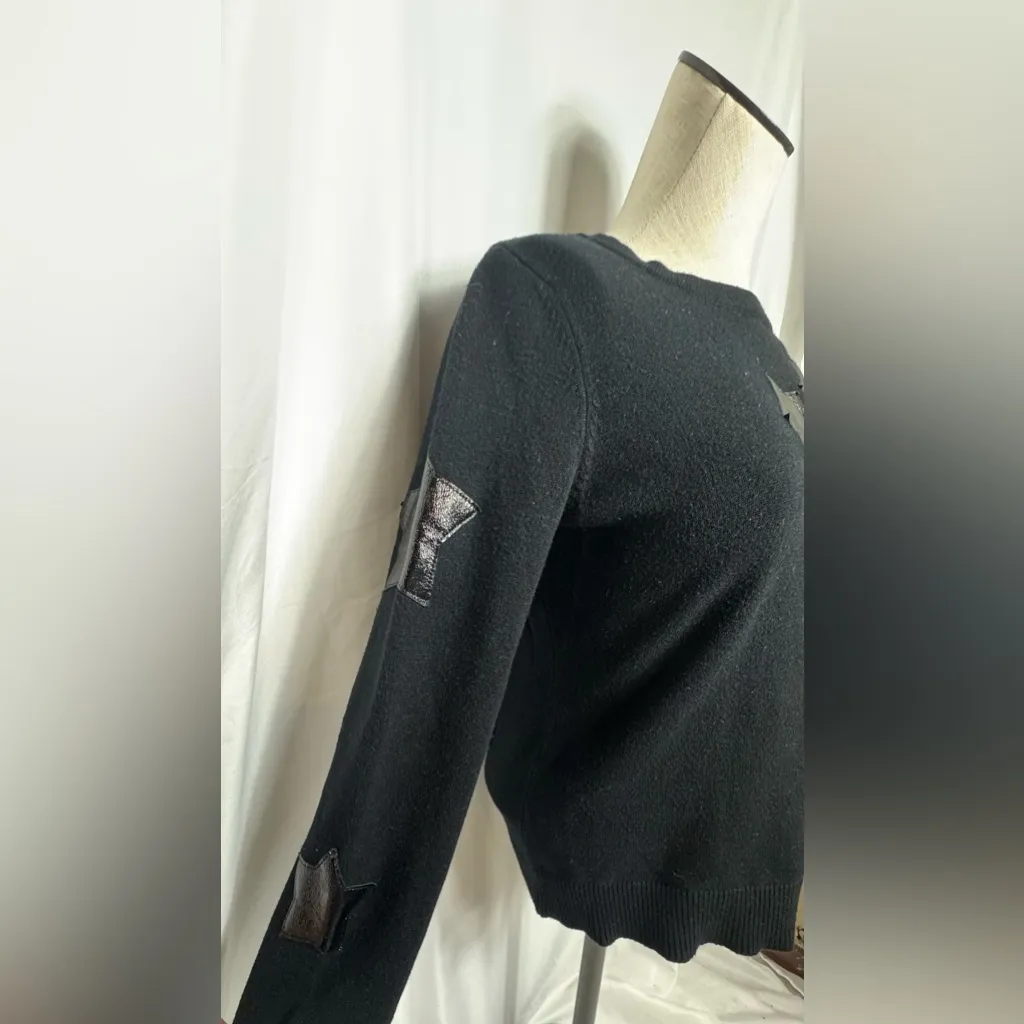 INC international Black Sweater with Star faux leather Accents Size Medium - Image 6