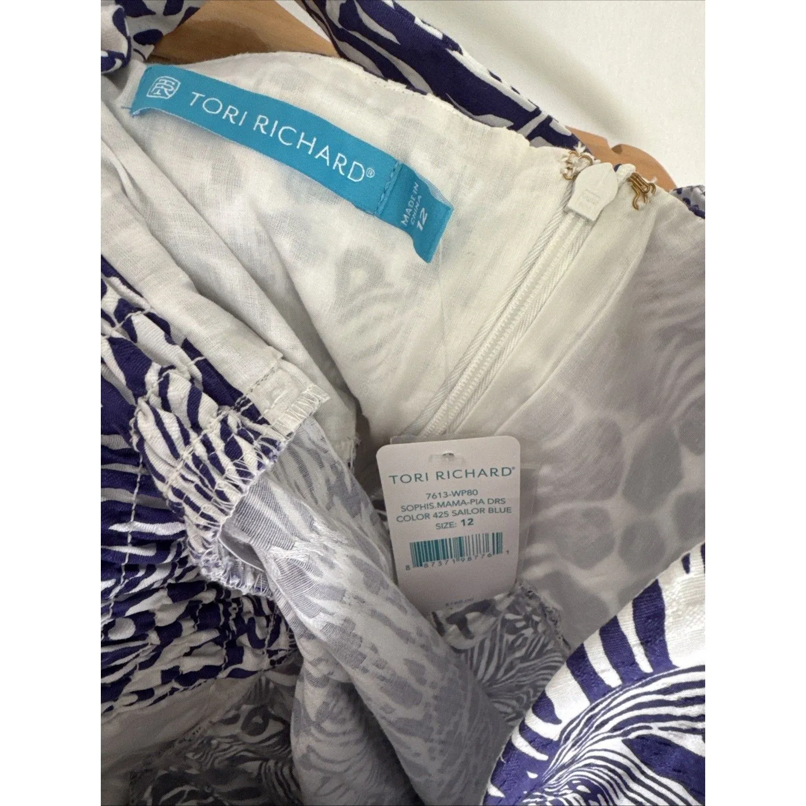 Tori Richard Sophisticated Mama Pia Dress Sailor Blue Floral Print Cotton Casual - Image 4