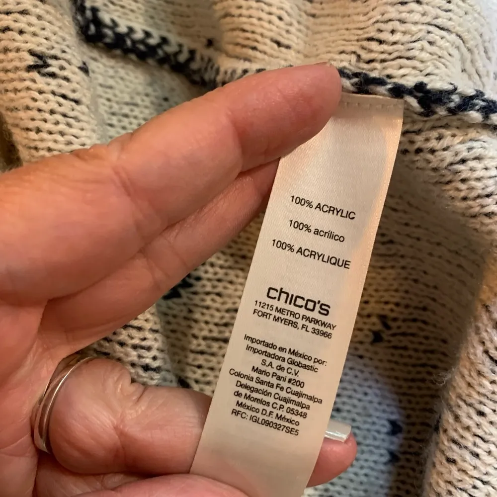 Chicos Size 1 7/8 Open Cardigan Sweater Royal Blue/White Lace Look Textured L/S - Image 6