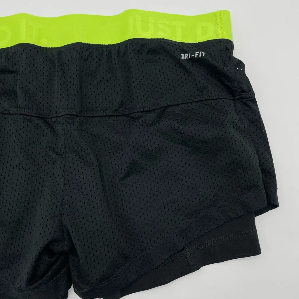 Nike Shorts Running Layers Black Neon Band Women Size Small Fitted Mesh‎ Stretch - Image 5