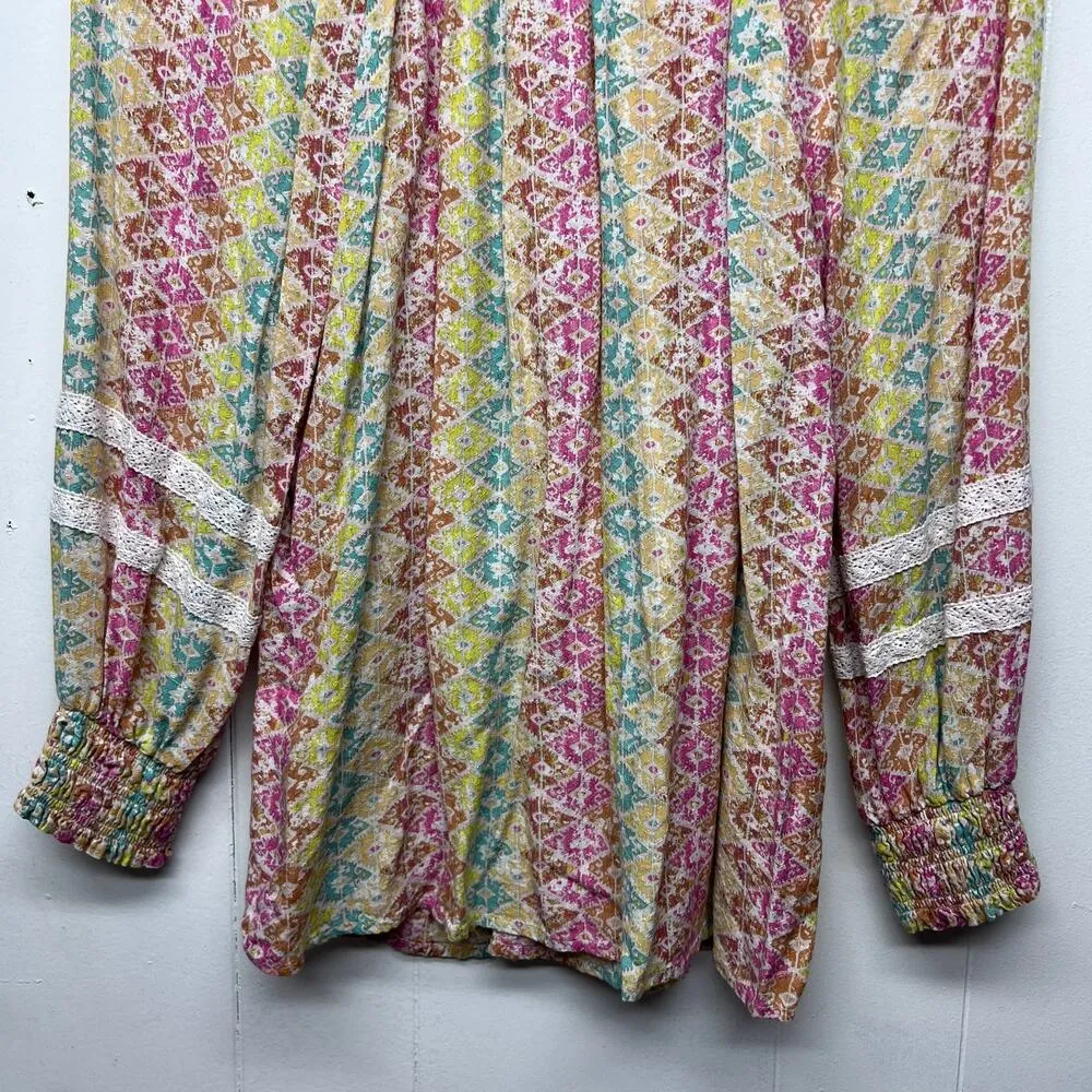 Jane & Delancey Floral Bohemian Hippie 70s Retro Tasseled Flowy Womens Top Small - Image 7