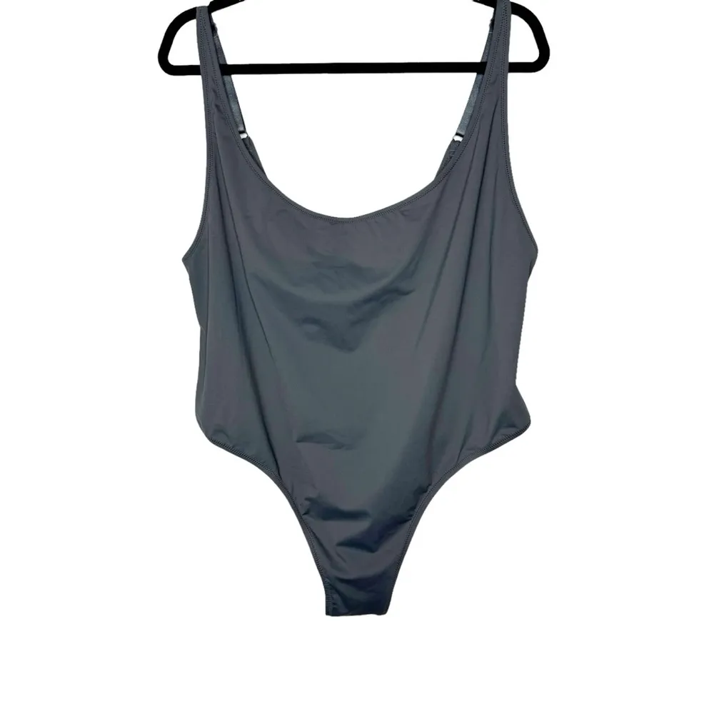Skims Scoop Neck One Piece Swimsuit in Gunmetal Grey 4X - Image 2