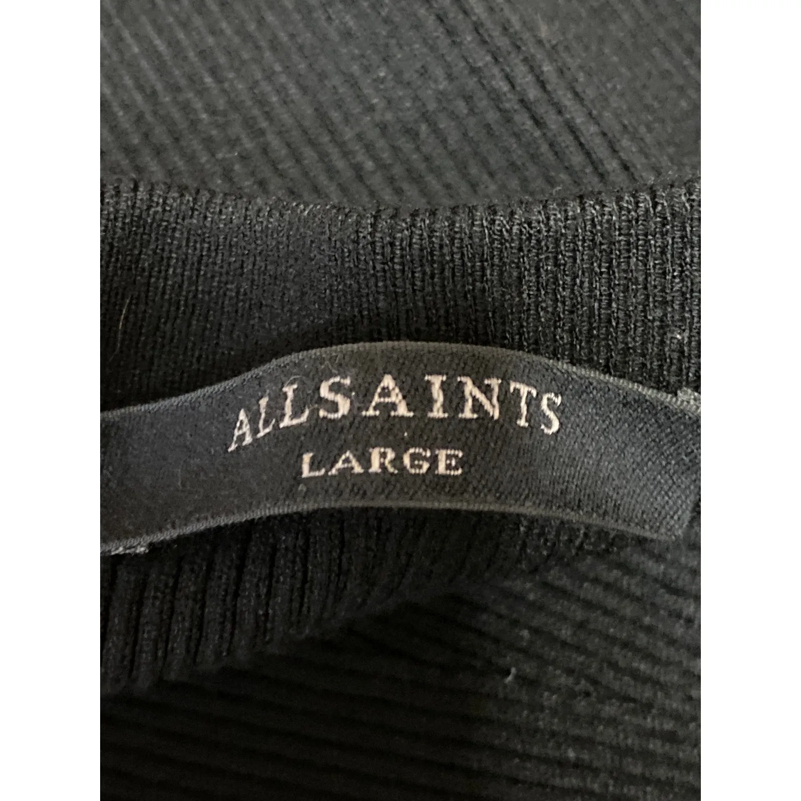 AllSaints Women's Black Rib Knit Sleeveless Square Neck Mini Bodycon Dress Sz L Size L - Image 3