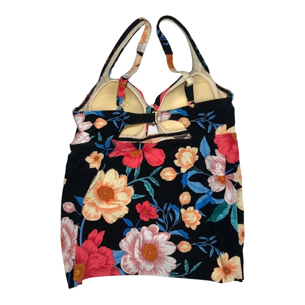 Dreamsuit by Miracle Brands Black Floral Tankini Top with Adjustable Straps. NWT Size 12 - Image 2