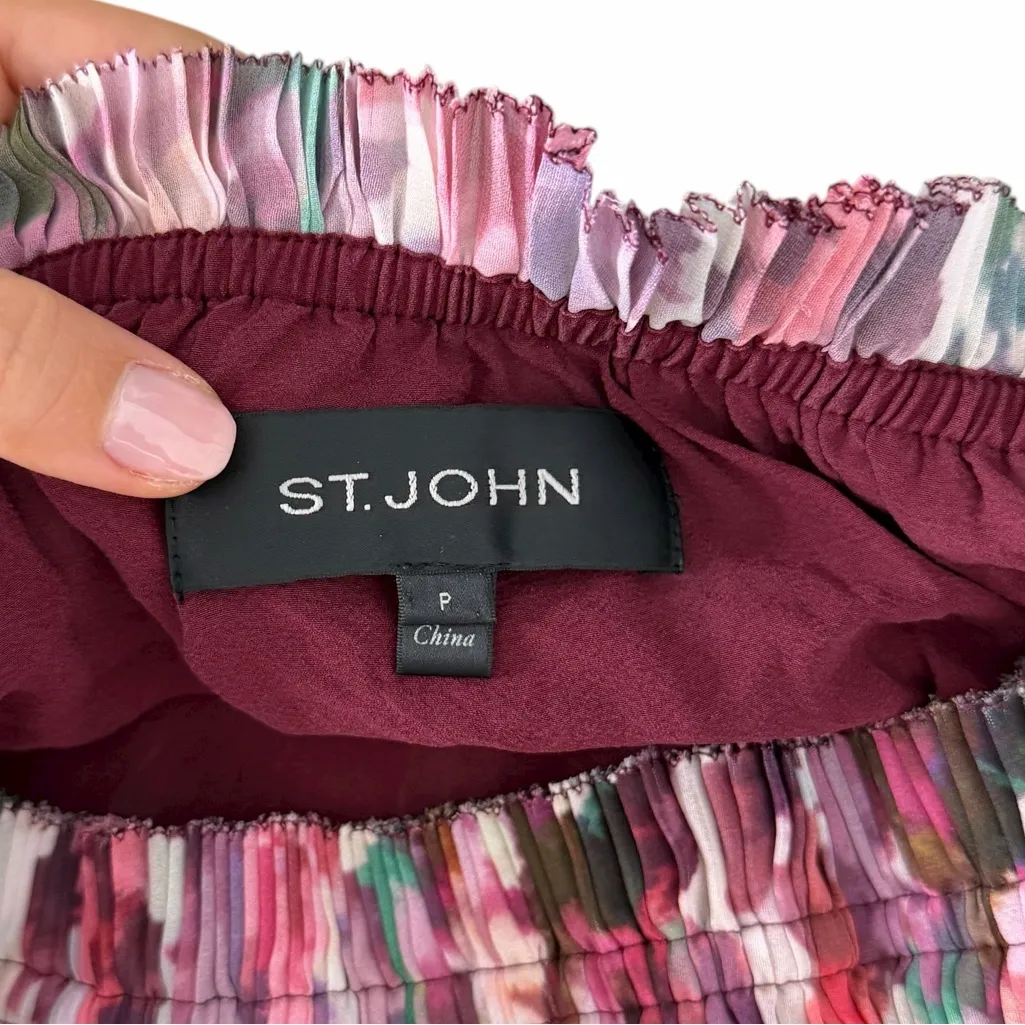 St. John Brigette Floral Print Georgette Pleated Blouse - Image 7