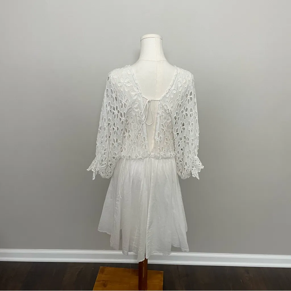 Free People One Dress Bella Note Eyelet Flower Babydoll Whimsical Boho White - Image 11