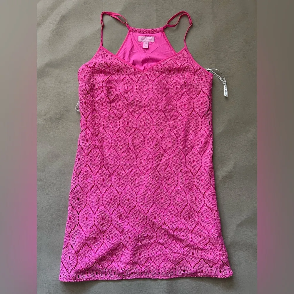 Lilly Pulitzer Dusk Metallic Lace Sleeveless Shift Mini Slip Dress Pop Pink XS - Image 2