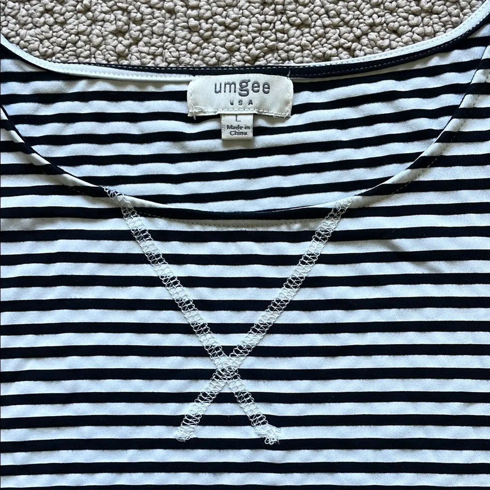 Umgee Black and White Striped Top with Lace Detail - Image 2