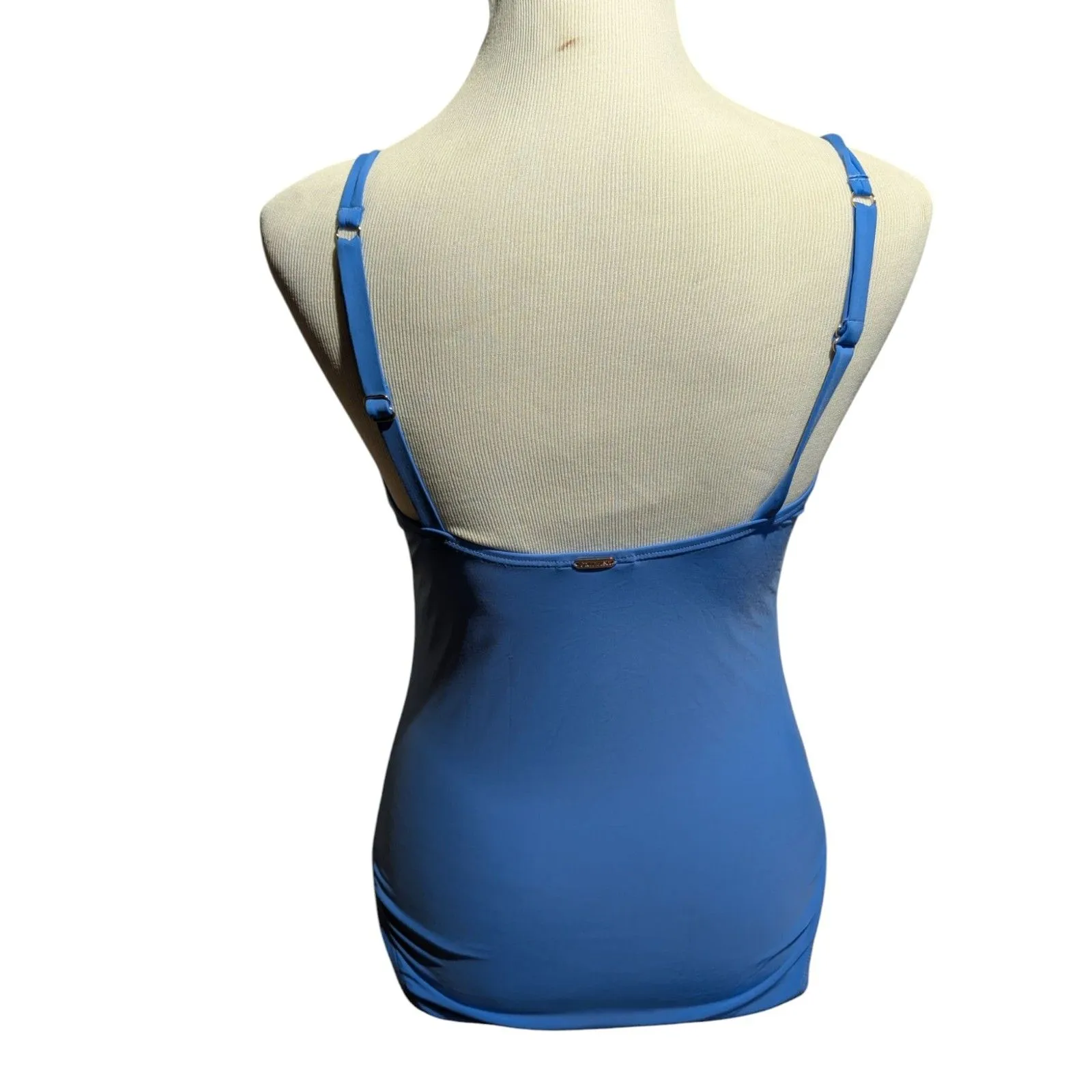 Calvin Klein Swimwear Size 12 Blue Plunge Ruched One Piece Swimsuit - Image 4