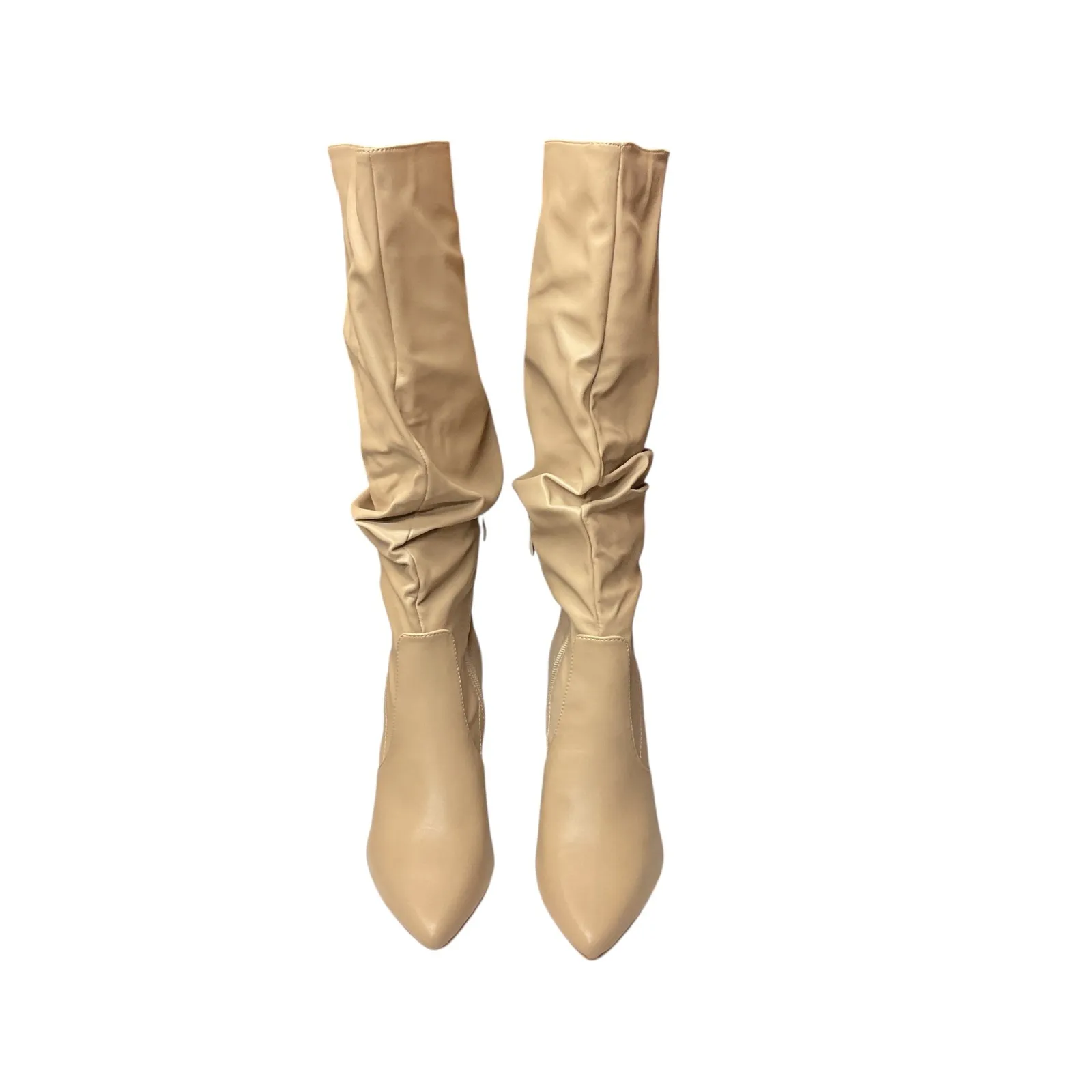 Rilista Women's Knee High Pointed Boots Stiletto Heeled Leather Booties Sz 8 NWB Tan - Image 4