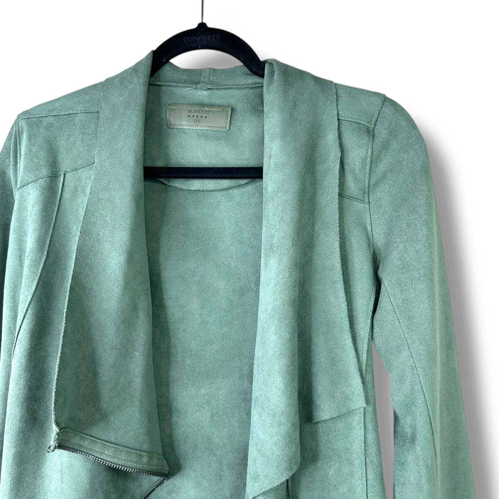 BLANKNYC NWOT Seafoam Green Faux-Suede Drape Waterfall Front Zipper Jacket XS - Image 5