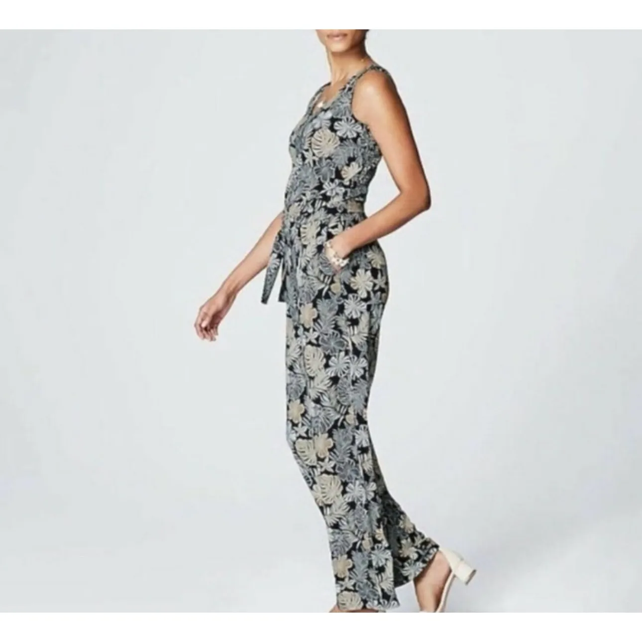 J Jill Jumpsuit Womens XL Wearever Collection Palm Wide Leg Boho Beach‎ - Image 2