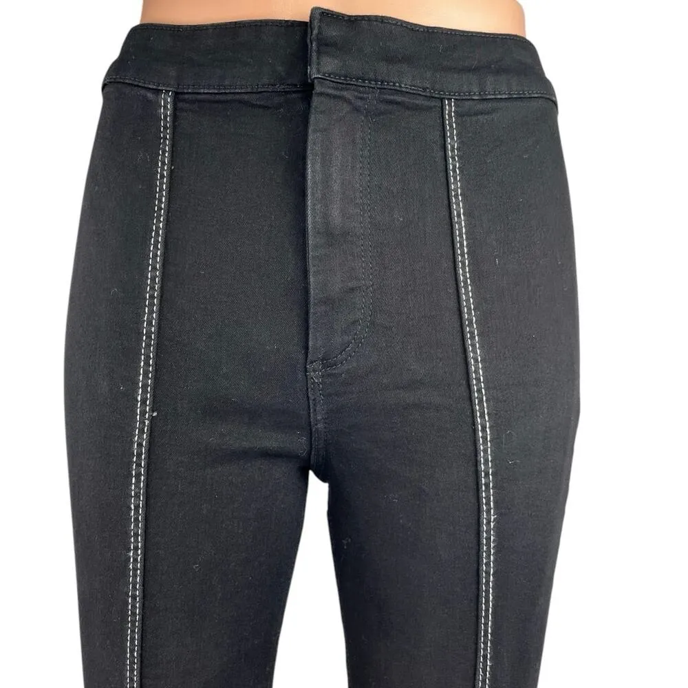 Zara Women's Black High Waisted Pleated Split Hem Skinny Denim Jeans Size 4 - Image 4