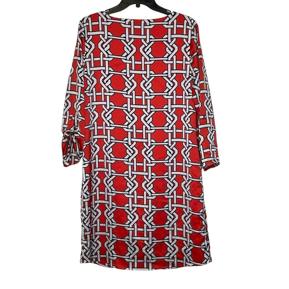 The Limited Dress Size Large Salmon White Geometric Womens Roll Tab Sleeves‎ - Image 6