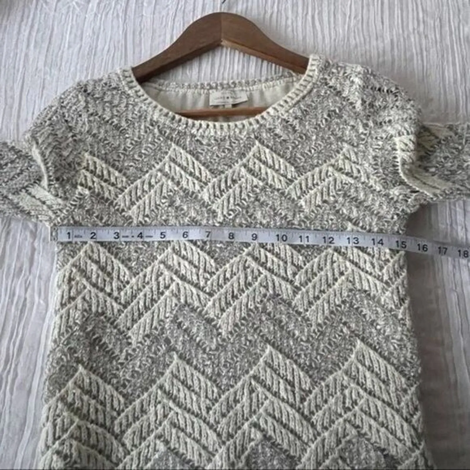 Lucky Brand Small Gray White Chevron Sweater Sheer Hem Knit Top - Image 8