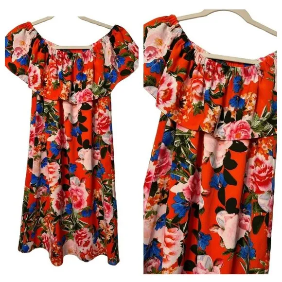 Rose & Olive Elastic Off The Shoulder Floral Mini Flowy Ladies Dress SZ XS - Image 2
