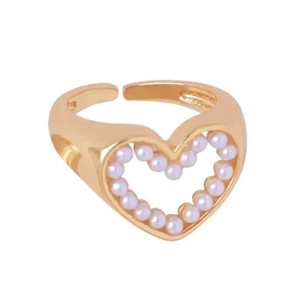 Hollow Pearl Heart Ring | 18k Yellow Gold‎ Plated Sterling Silver - Image 5