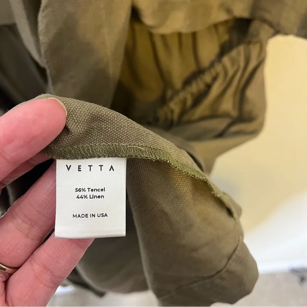 Vetta The Convertible Wrap Mini Dress Olive Green Linen Blend Womens Size M Size M - Image 9