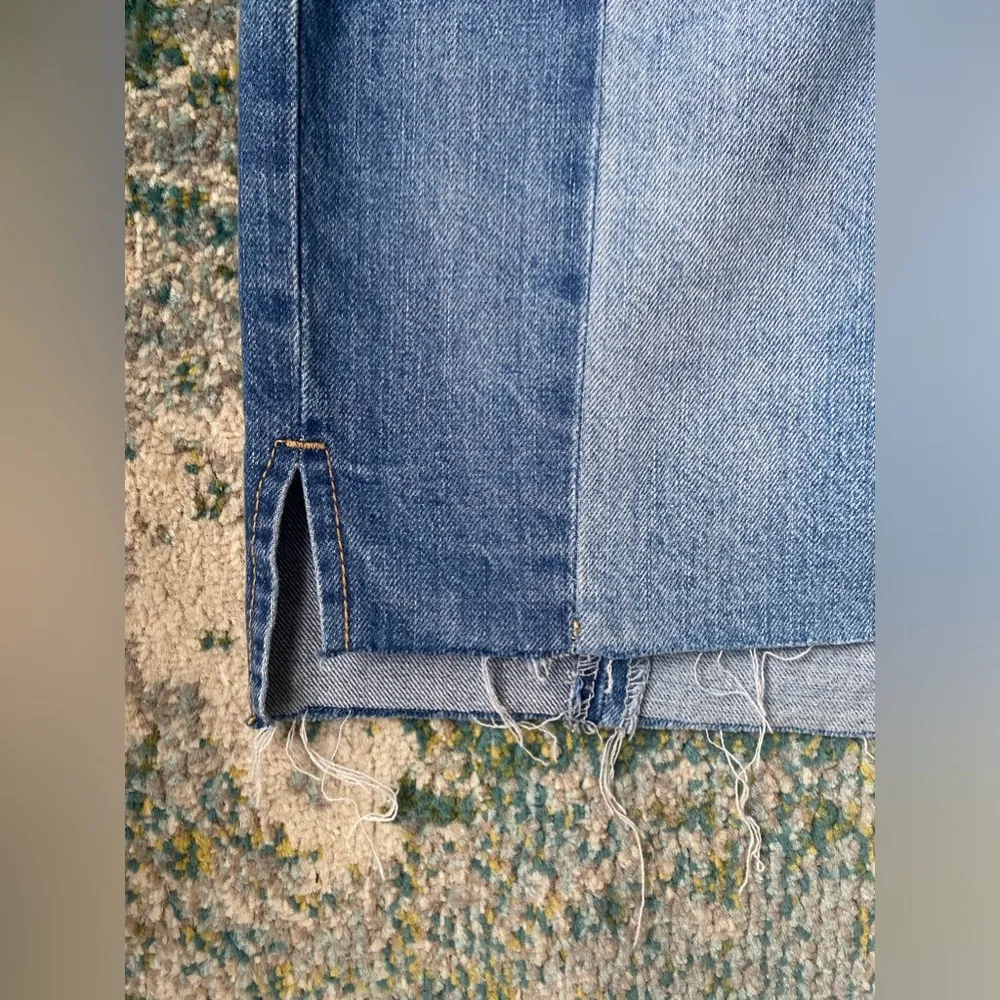 Gianni Bini  denim patchwork raw hem mini skirt, size large - Image 2