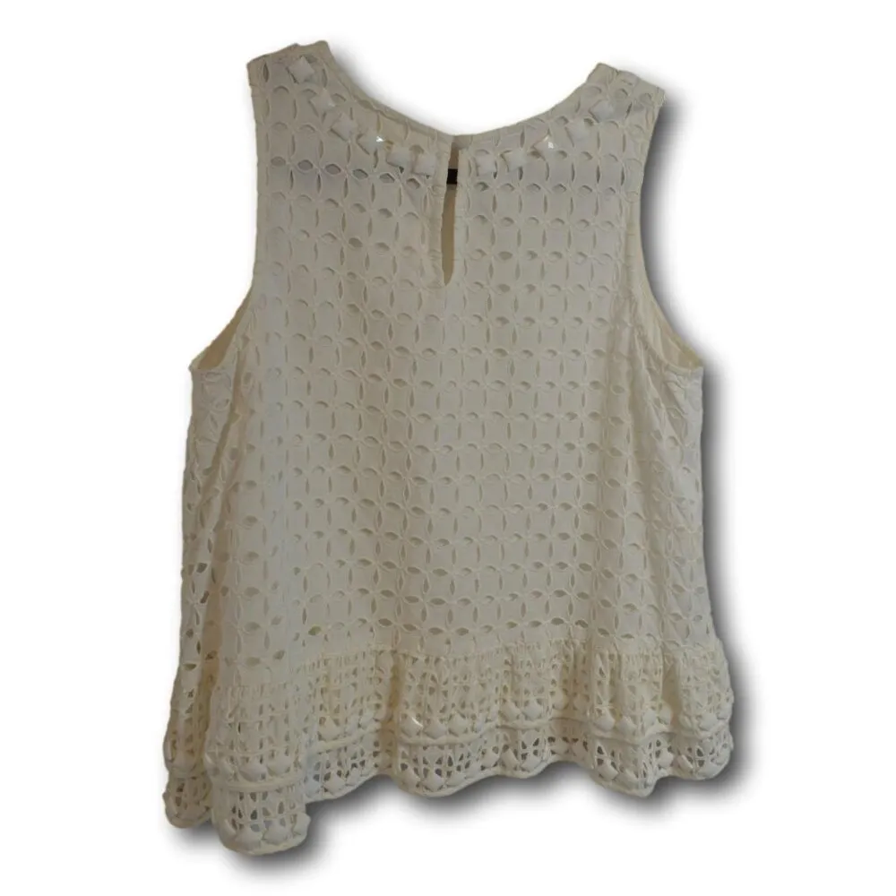 Maeve Anthropologie Monika Beaded Eyelet Peblum White Blouse M Size M - Image 4