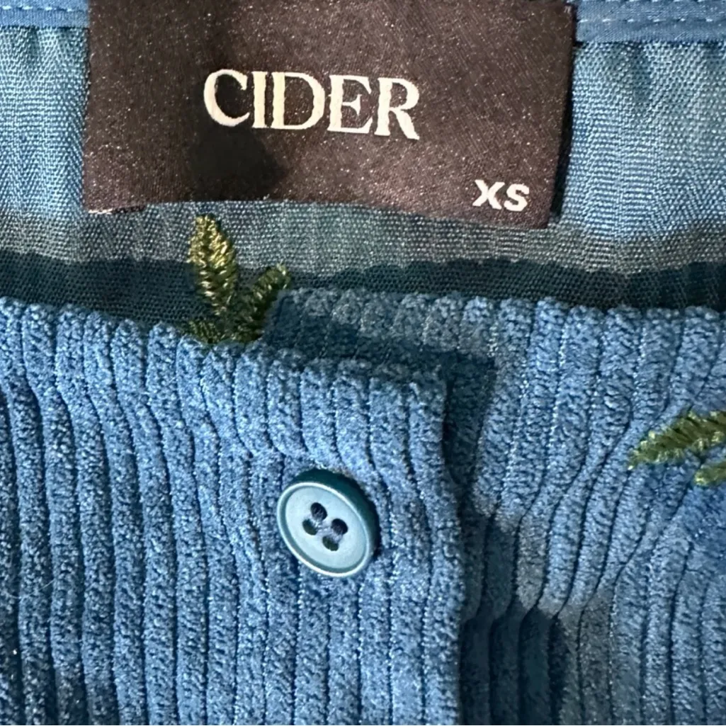 Womens Corduroy Minidress Blue Floral Cider Embroidered Cottagecore Boho‎ XS - Image 13