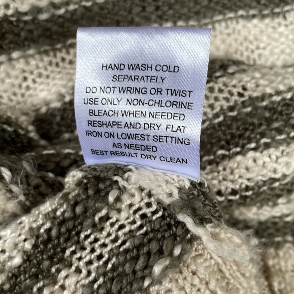 Cotton Blend Shawl Collar Cardigan In Oatmeal & Olive Stripe Size L - Image 7