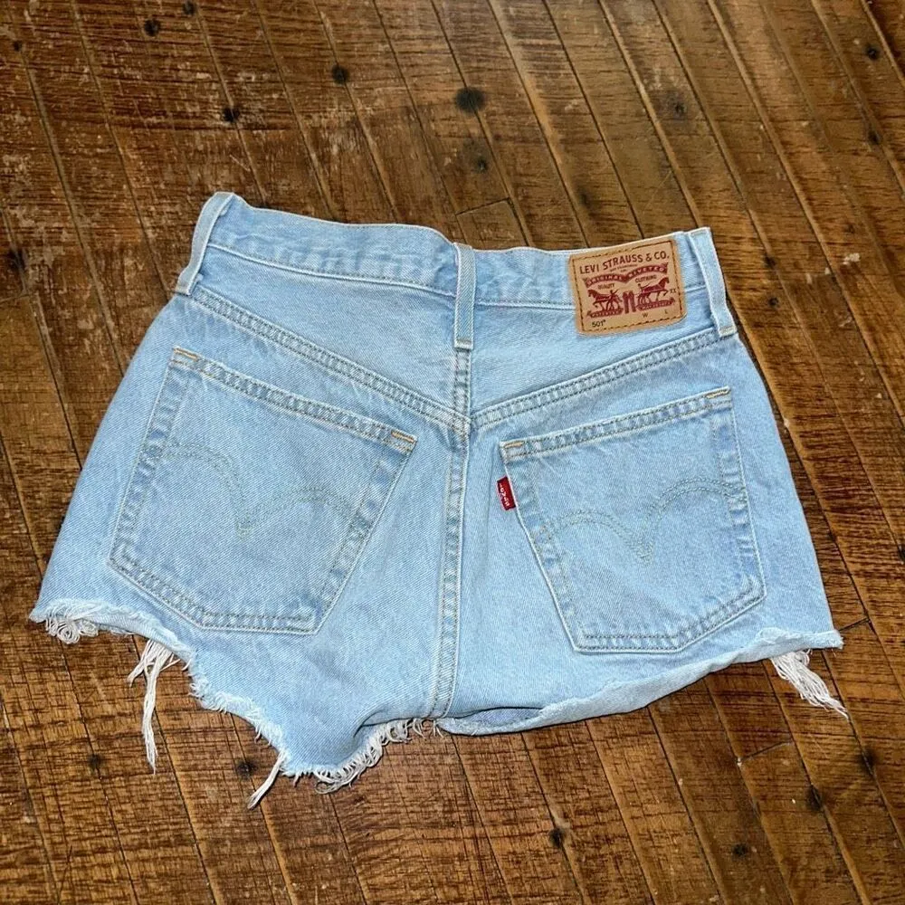 Levi's Levi 501 distressed button up cutoff W24 denim cutoff shorts - Image 3