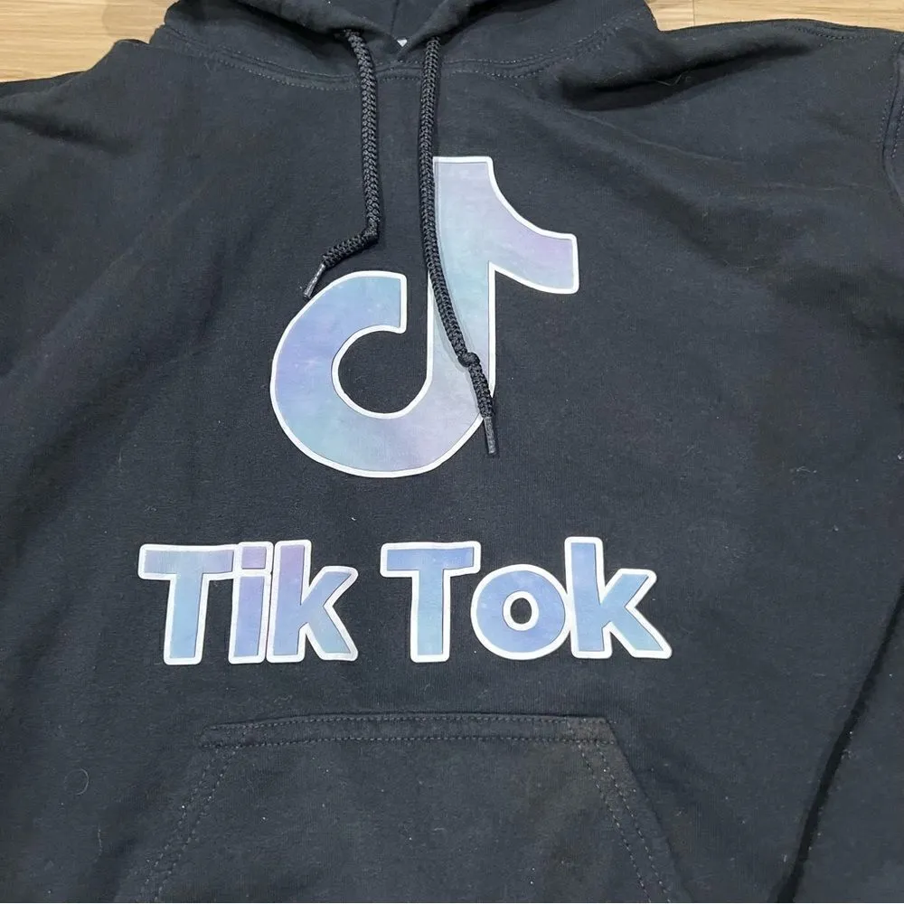 Tik Tok Black Logo Hoodie Women’s Small - Image 3