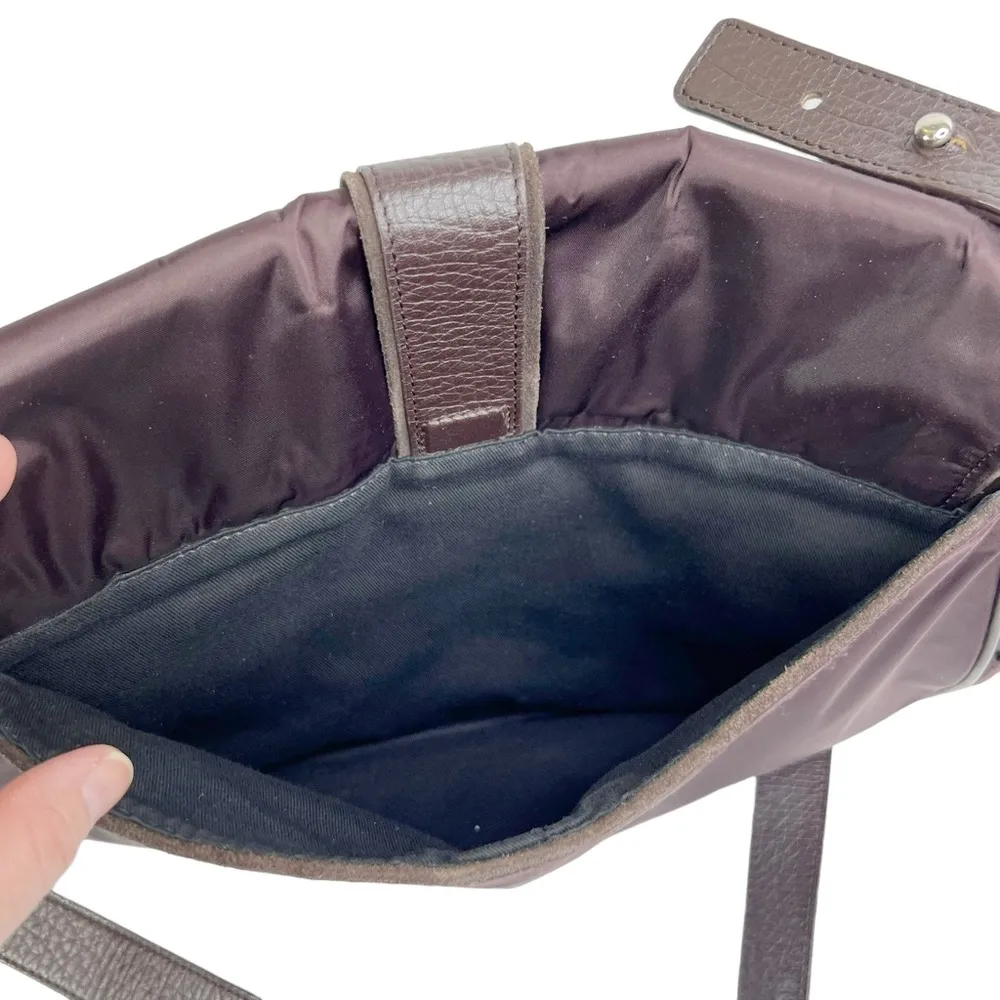 DKNY Brown Suede & Dark Purple Satin Crossbody Purse - Image 7