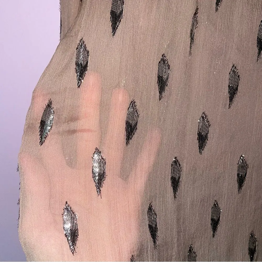 Joie 100% Silk Blouse XS Blush Pink Metallic V Neck Long Sleeve Top - Image 4