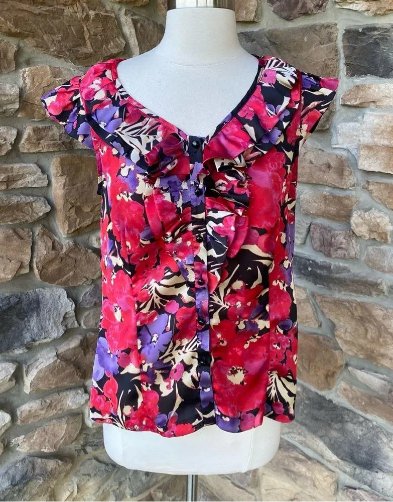 Anne Klein Button Down Cap Sleeve Ruffle Blouse - Image 6