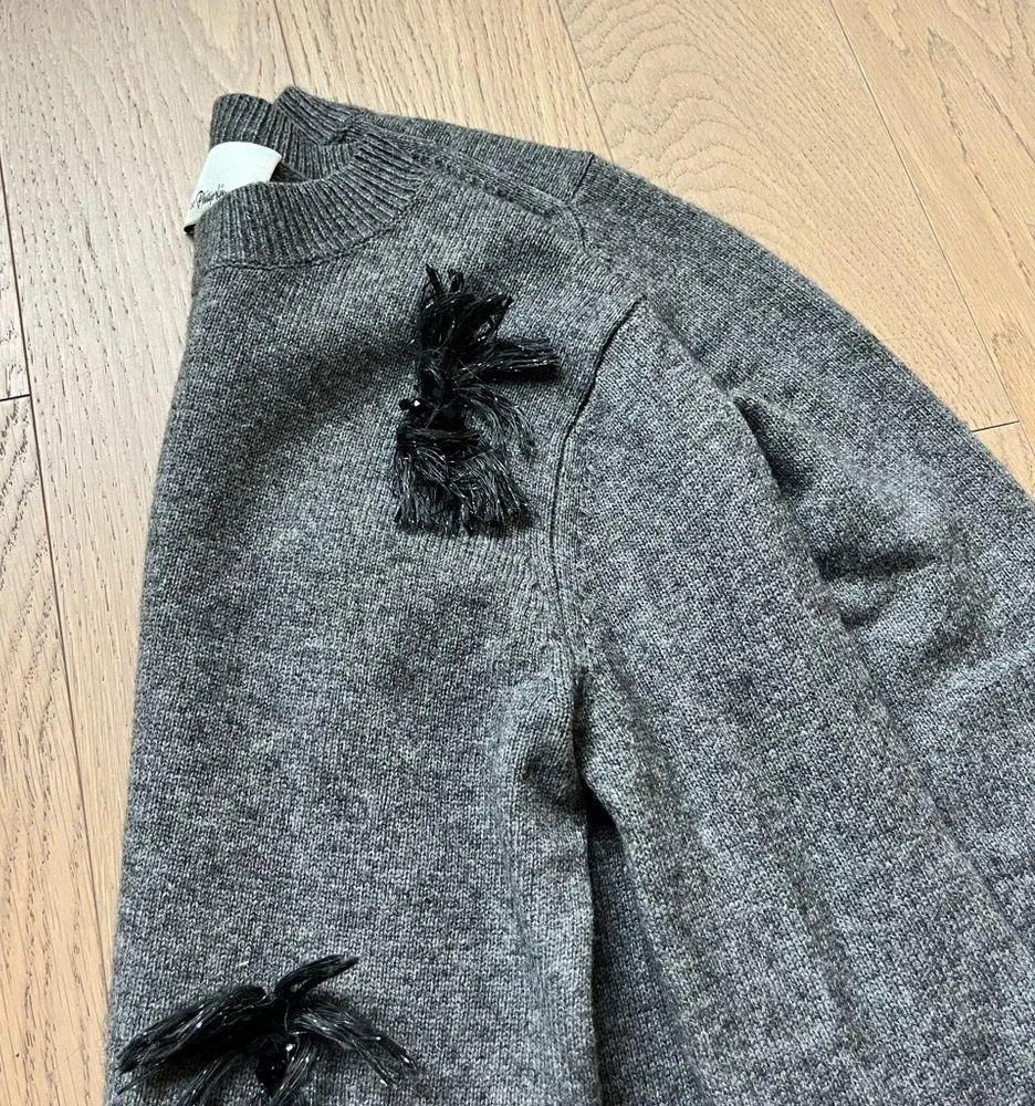 Embellished Tassle Grey Crew Neck Sweater - Image 6