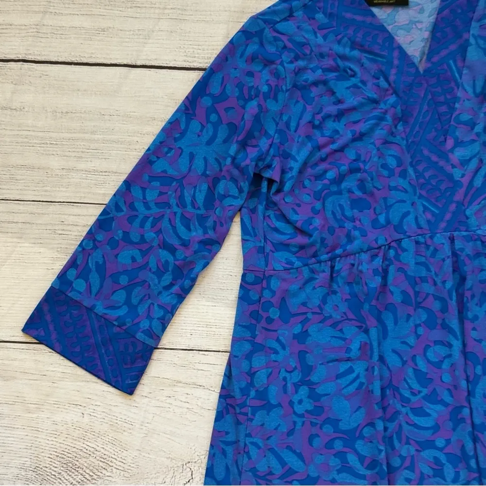 Bob Mackie Wearable Art size small blue leaves print dress - Image 7