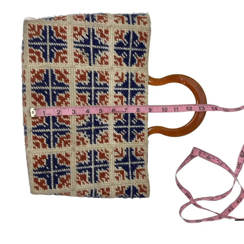 Vintage Handmade Hand Crafted Carpet Knit Bag Purse Handbag - Image 4
