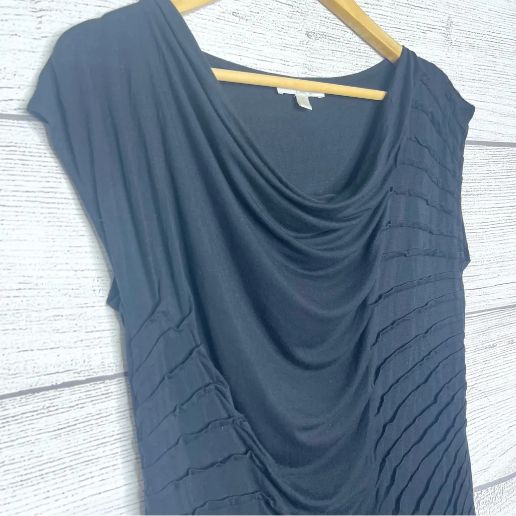 Vintage KENAR Black Cowl Neck Cap Sleeve Shirred Drape Blouse Top Size Small - Image 3