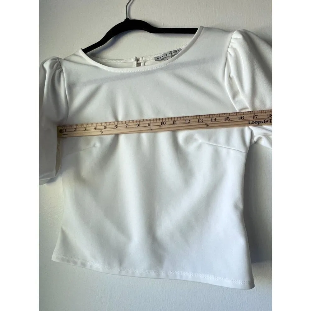 Womens white large blouse solid fresh short sleeve top casual L - Image 4