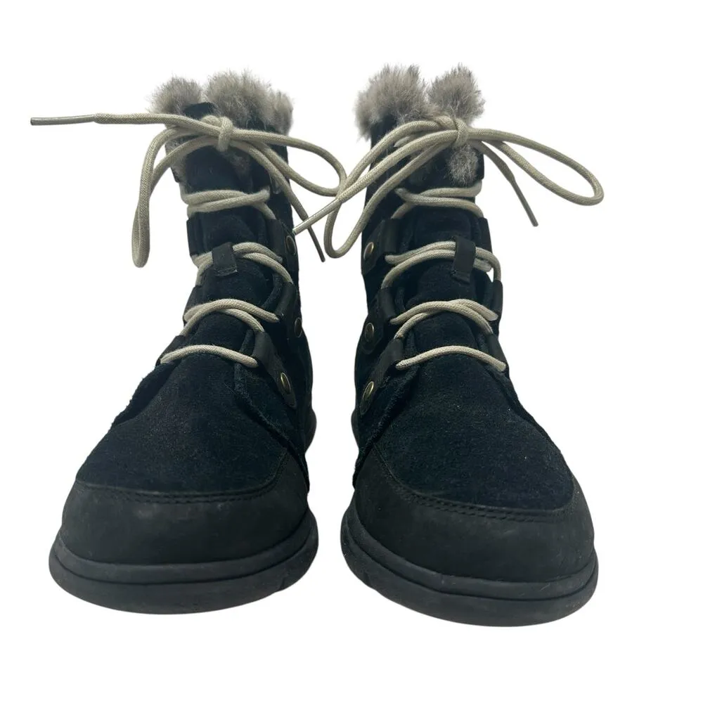 Sorel Explorer Joan Suede Boots Lace-Up‎ Waterproof Weather Black Size US 9.5 - Image 2