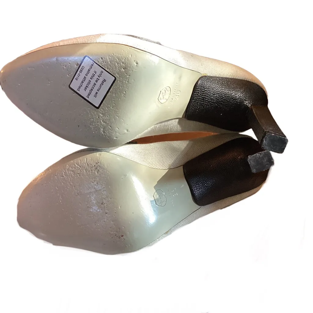 JASON WU LINEN ECRU W/RED & BLACK LEATHER HEELED LOAFERS (36) - Image 10