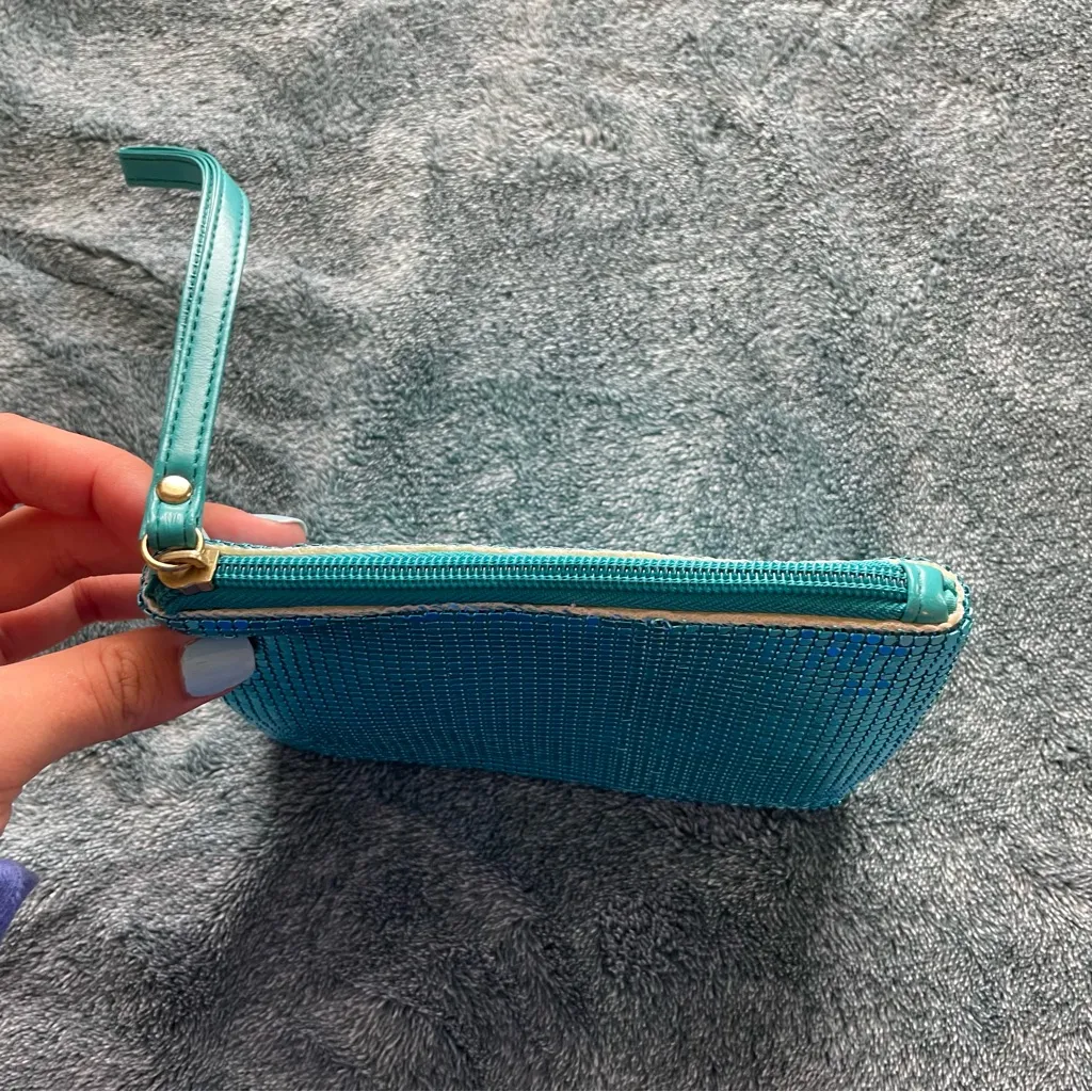 Sequin Wristlet Clutch‎ in Teal Blue - Image 3