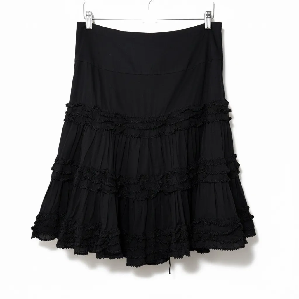 Bebe Womens Black Tiered Ruffle Skirt M Corset Lace-Up Fairycore Whimsigoth - Image 2