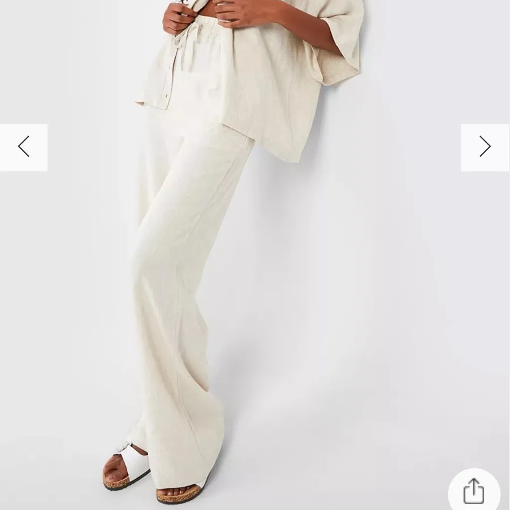 NWT BOOHOO LINEN MIX RELAXED FIT WIDE LEG TROUSERS US10 - Image 2