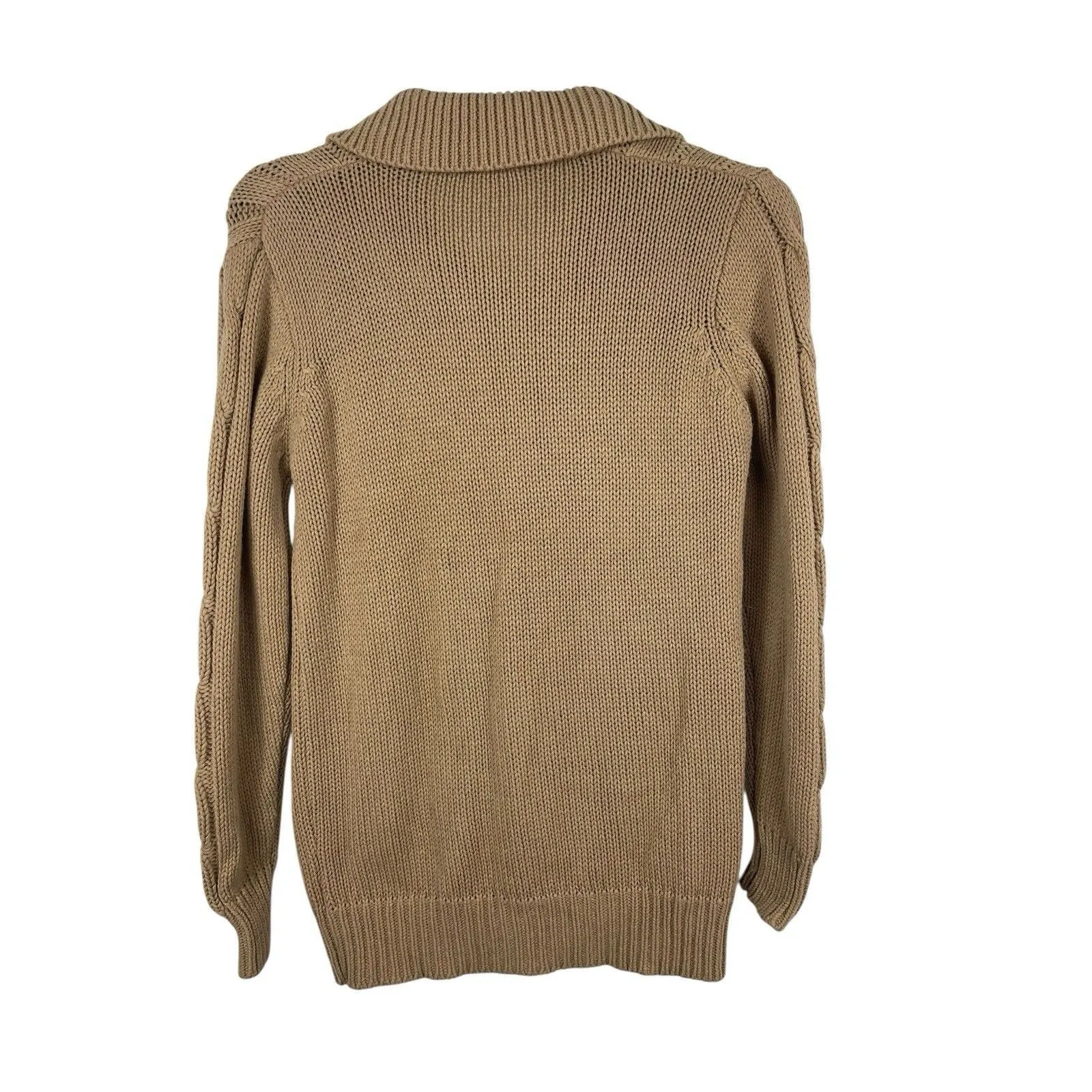 VTG 90s Grandma Beige Cable Knit S Button Front Cardigan Sweater Pocket Brown - Image 2