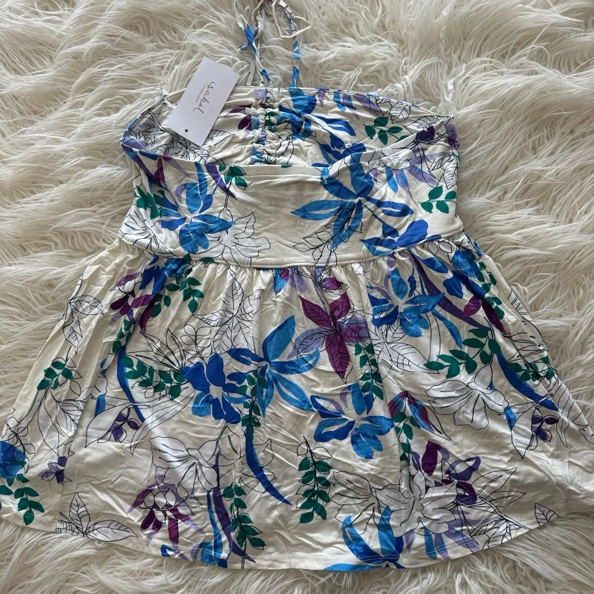 Isabel Maternity by Ingrid & Isabel Babydoll Tank Top Cream Floral Size Large White - Image 7