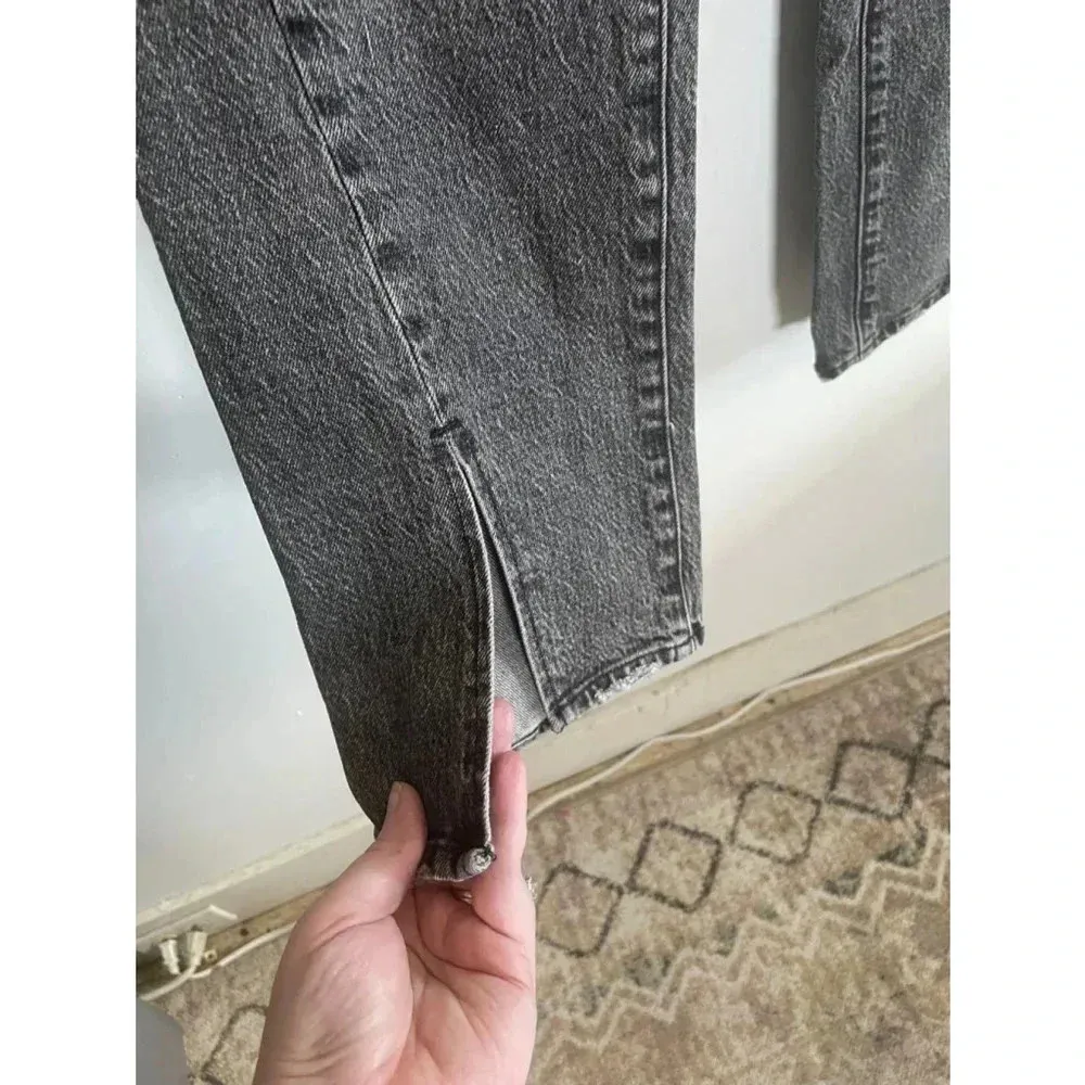 Good American 0/25 Good Curve Black Straight‎ Twist Front Slit Jeans Womens 0206 - Image 4