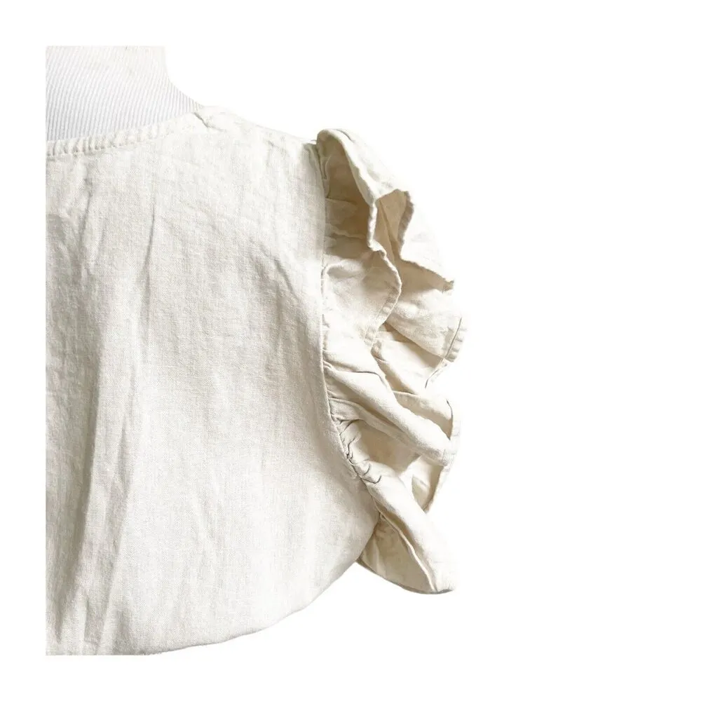 Cupcakes And Cashmere Linen Ruffled Smocked Cropped Blouse Size Medium - Image 7