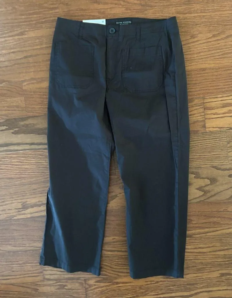 NWT Social Standard by Sanctuary Ladies Juliet Twill Crop Pant Straight Wide Leg Black Size 12 - Image 10