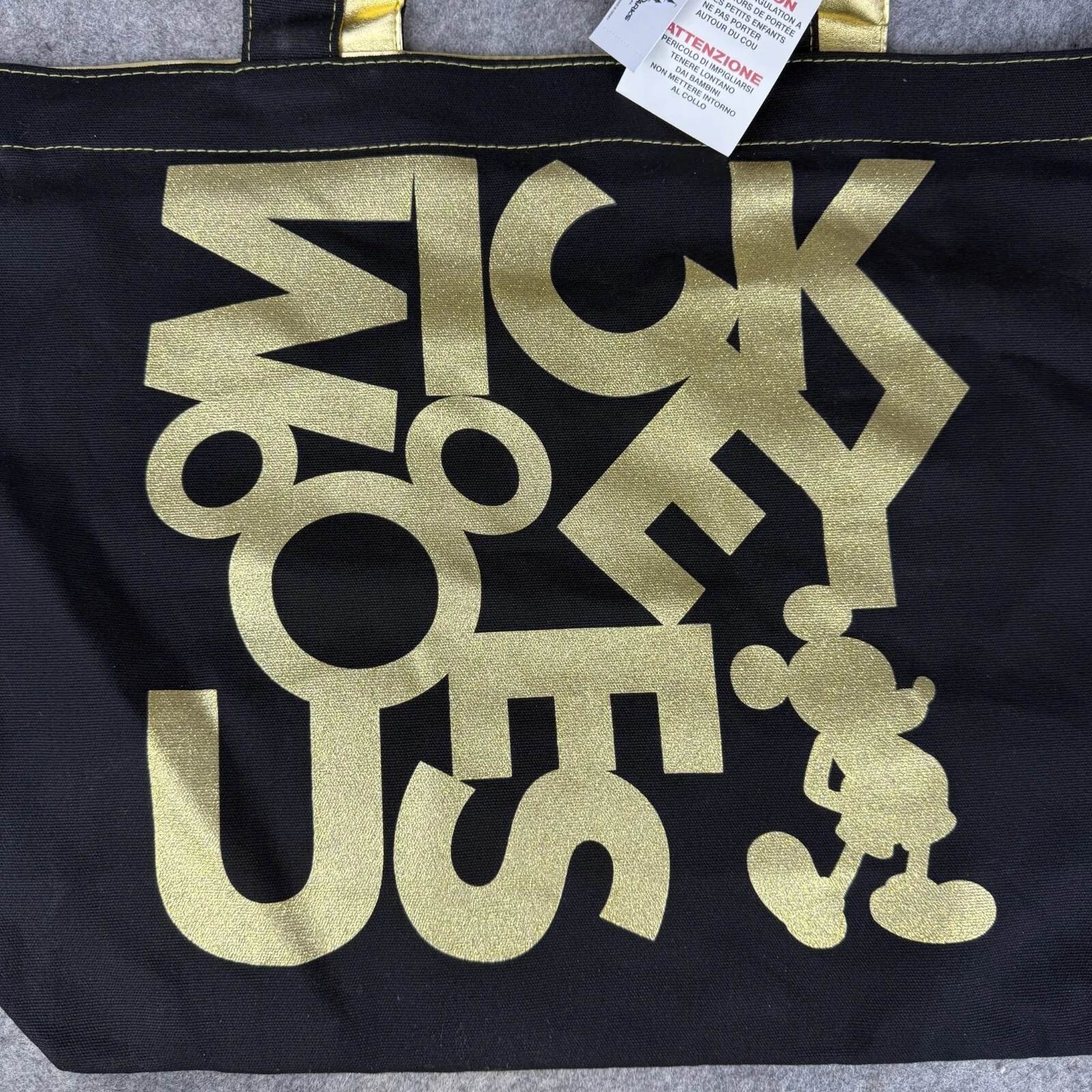 Disney Parks Mickey Mouse Black Gold Glitter Large Canvas Tote Shopping‎ Bag NWT - Image 2
