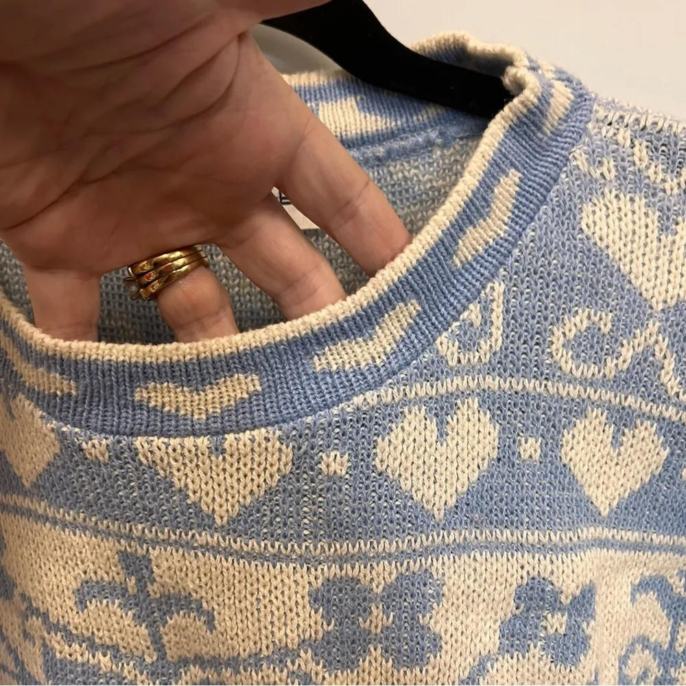 Vintage 80s Cabin Creek Sweater Pastel Blue/Off White Made in USA Size Medium - Image 3